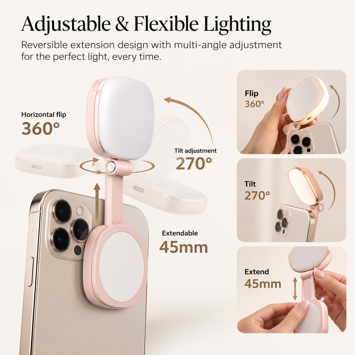 Magnetic Selfie Light with Mirror